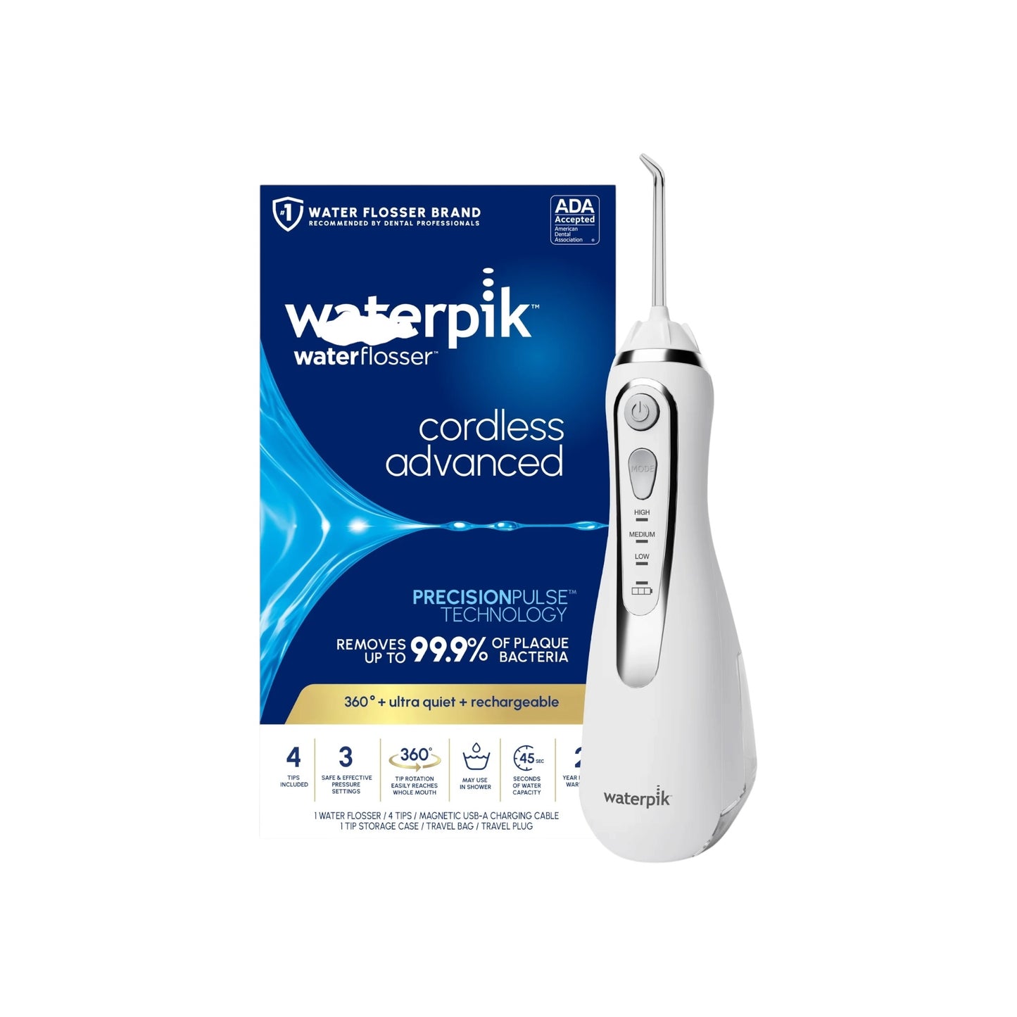 Waterpik Cordless Advanced 2.0 WP-580 - Portable Rechargeable Water Flosser for Teeth & Gums