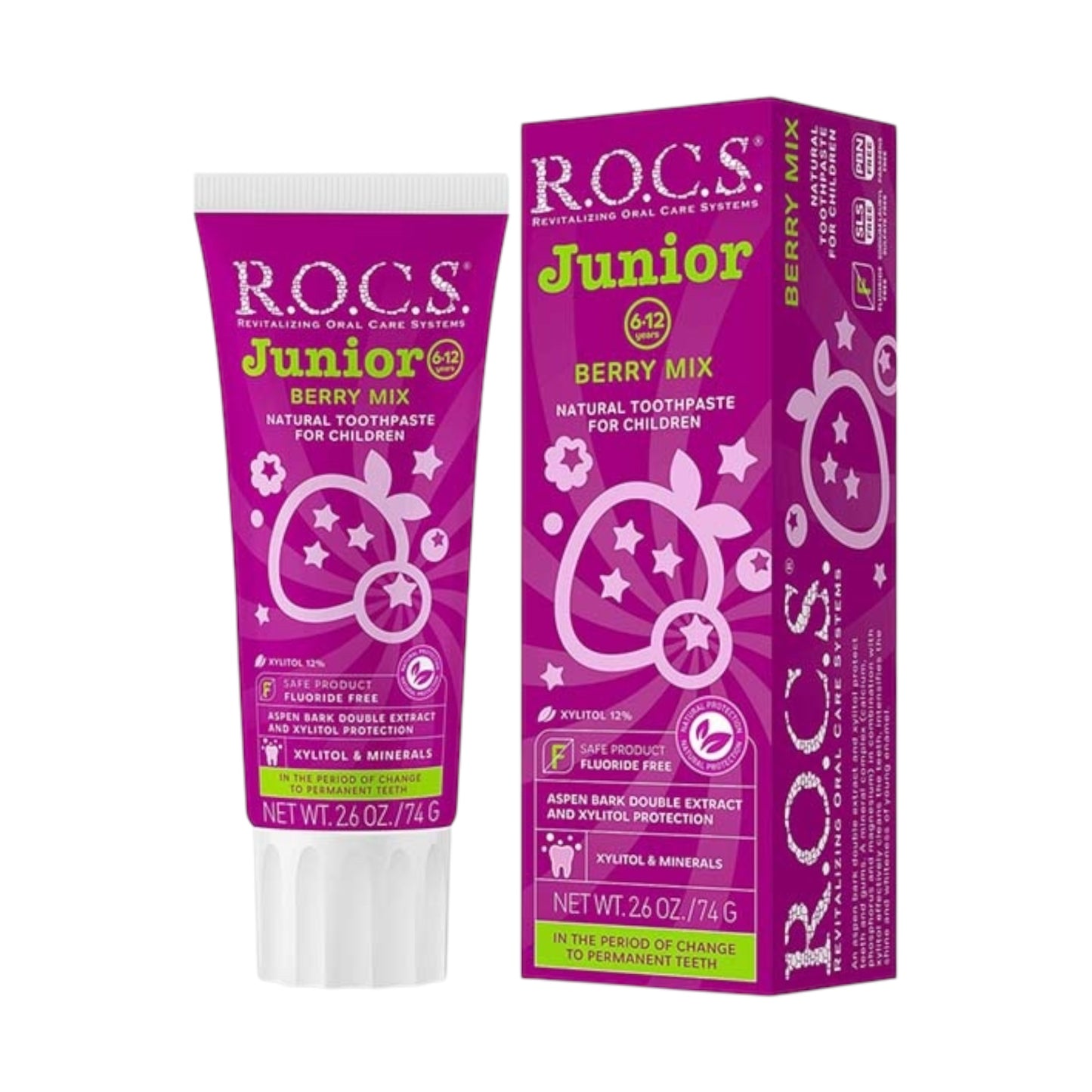 معجون أسنان ROCS جونيور بيري خالي من الفلورايد
