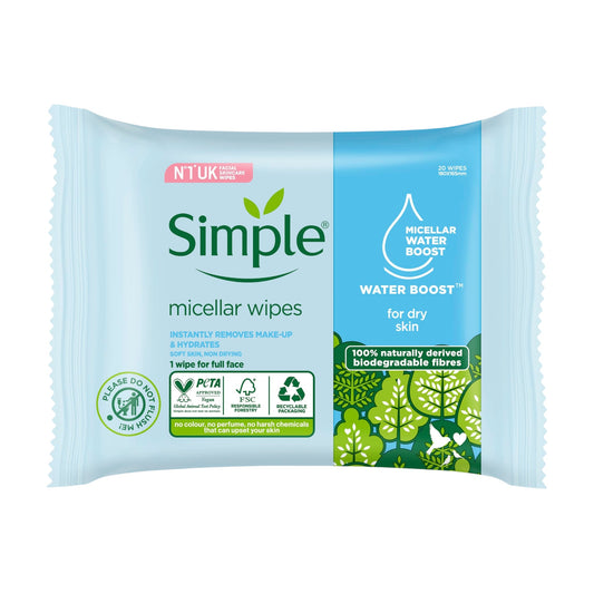 Simple Micellar Wipes For Dry Skin 20 Wipes